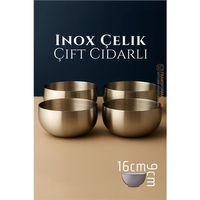 Zhltools Çift Cidarlı Kase - Inox Çelik Kase 16 cm 4 LÜ SET