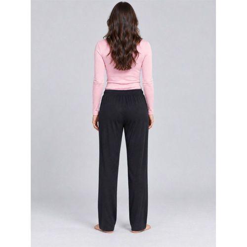 Kadın Tek Alt Pijama Pantolonu - Düz Renk Cepli, Siyah