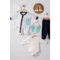 Kelebek Nakışlı Tulumlu % 100 Pamuk Erkek Bebek 5'li Set