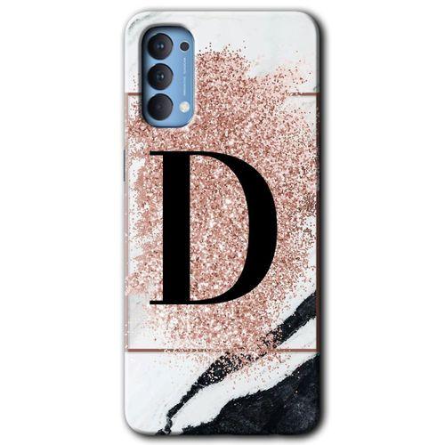 OPPO Oppo Reno 4 Kılıf HD Desen Baskılı Arka Kapak - Pembe Mermer Desenli D Harfi
