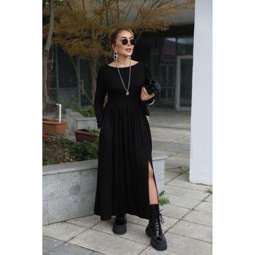 Kadın Kayık Yaka Sırt Dekoltesi Ve Yırtmaç Detay Maxi Boy Elbise