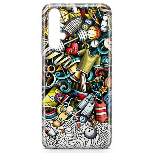 Huawei Nova 5t Kılıf Fitness Doodle Arka Kapak Koruma Desenli Full Koruyucu