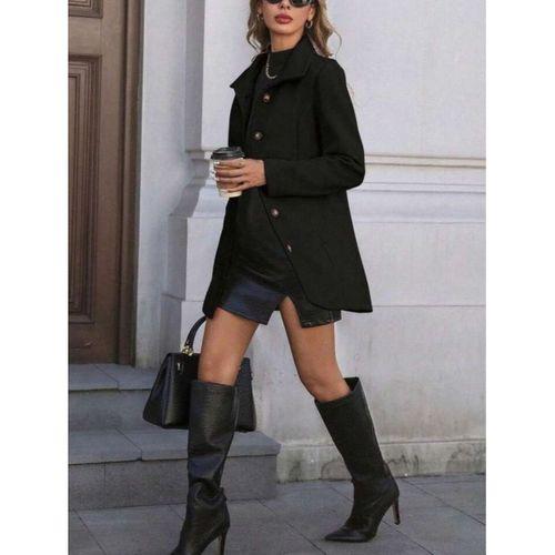 Kadın Uzun Kollu Yakalı önden Düğmeli Astarsız Ithal Kaşe Kaban