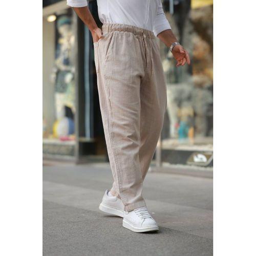 Erkek Beli Lastikli Keten Rahat Pantolon