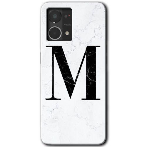 Oppo Reno 7 4G HD Baskılı Kılıf + 9D Tam Ekran Koruyucu - Beyaz Mermer Desenli M Harfi