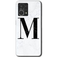 Oppo Reno 7 4G HD Baskılı Kılıf + 9D Tam Ekran Koruyucu - Beyaz Mermer Desenli M Harfi