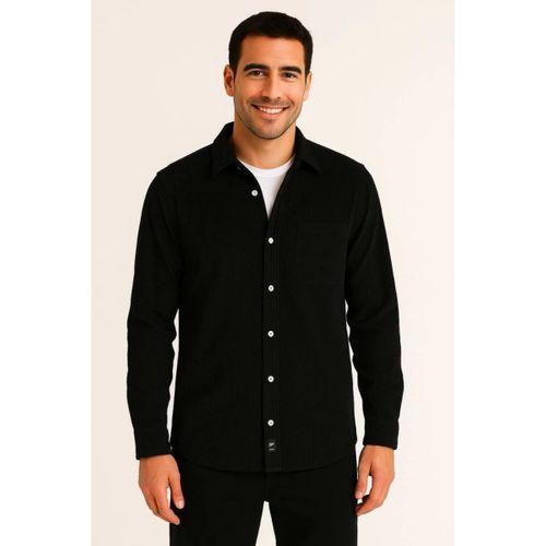 Erkek Fitilli Kadife Cepli Gömlek Oversize Rahat Kalıp - Siyah