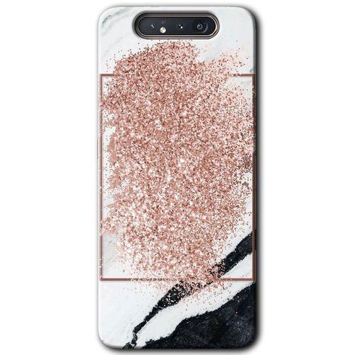 Samsung Galaxy A80 HD Baskılı Kılıf + 9D Tam Ekran Koruyucu - Simli Mermer