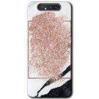 Samsung Galaxy A80 HD Baskılı Kılıf + 9D Tam Ekran Koruyucu - Simli Mermer