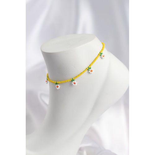 Sarı Renk Boncuklu Papatya Motifli Halhal