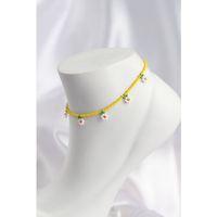 Sarı Renk Boncuklu Papatya Motifli Halhal