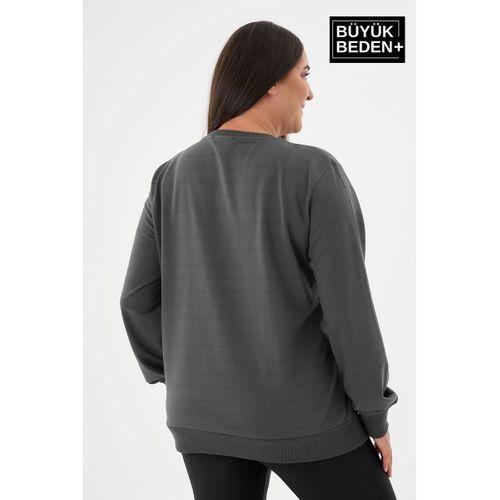 Kadın Büyük Beden Bisiklet Yaka İnce Sweatshirt – Regular Fit %64 Pamuklu SPR26BSWk956