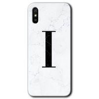 Xiaomi Redmi 9A HD Baskılı Kılıf + 9D Tam Ekran Koruyucu - Beyaz Mermer Desenli I Harfi