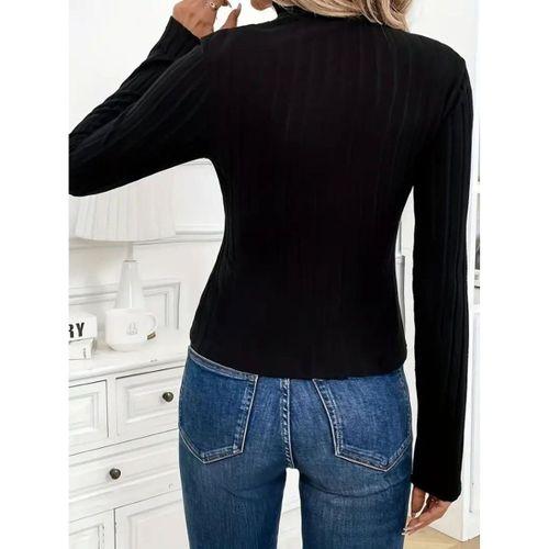Kadın Uzun Kollu Balıkçı Yaka Fermuarlı Kaşkorse Bluz