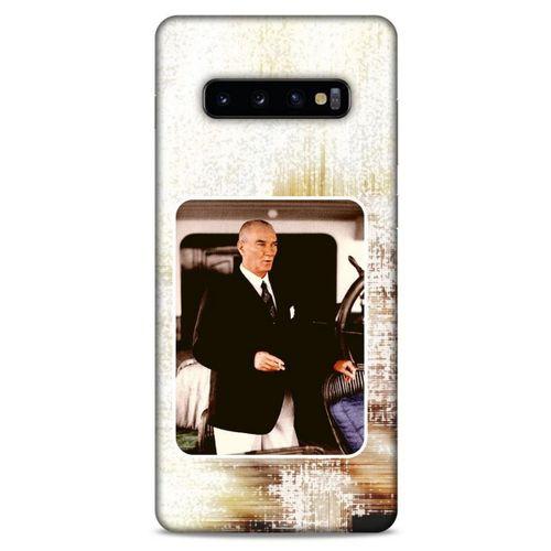 Samsung Galaxy S10 Plus Kılıf Atatürk (24) Darbe Emici Kılıf Eskitilmiş Beyaz