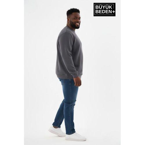 Erkek Büyük Beden Bisiklet Yaka Kollar ve Etek Ribanalı İnce Sweatshirt SPR26BSW956