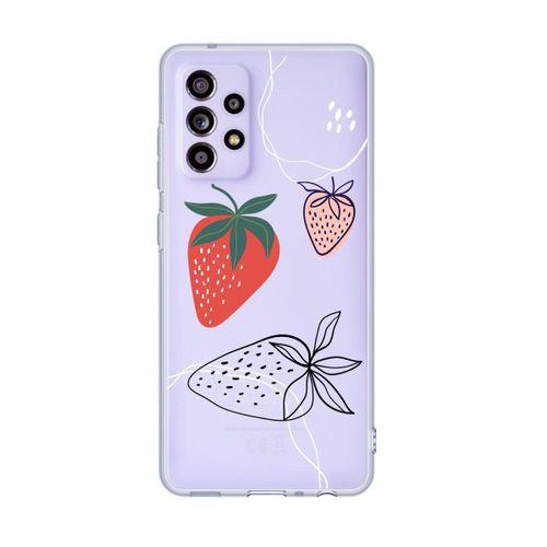 Galaxy A32 Uyumlu Çilek Desenli Desenli Premium Şeffaf Silikonlu Telefon Kılıfı