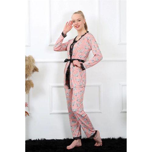 Kadın 3'lü Somon Sabahlık Pijama Takım