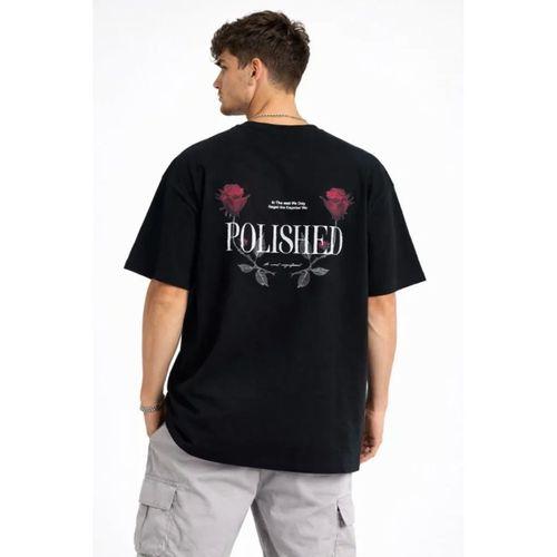 Erkek Bisiklet Yaka Baskılı  Kısa Kollu Tişört Streetwear Günlük Basic Pamuklu T-shirt - Siyah