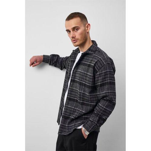 Brandon Relaxed Fit Pamuklu Geniş Çizgili Oduncu Erkek Gömlek - Füme