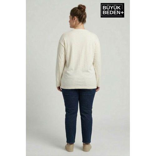 Kadın Büyük Beden Uzun Kollu 2 İplik Bisiklet Yaka Tişört