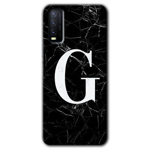 Potkal Hediye Fabrikası Vivo Y20 Kılıf HD Desen Baskılı Arka Kapak - Siyah Mermer Desenli G Harfi