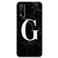 Potkal Hediye Fabrikası Vivo Y20 Kılıf HD Desen Baskılı Arka Kapak - Siyah Mermer Desenli G Harfi