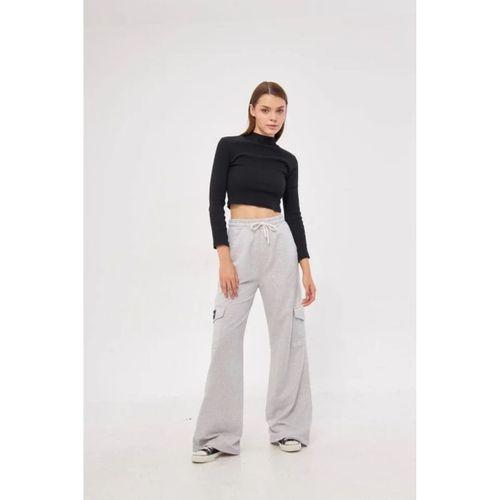 Kargo Cepli Palazzo Oversize Kesim İki Iplik Bol Paça Eşofman Altı Pantalon - Gri