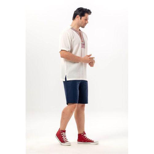 Kısa Kol Şile Bezi Bisiklet Yaka Etnik Erkek Yazlık T-shirt Krem Krm