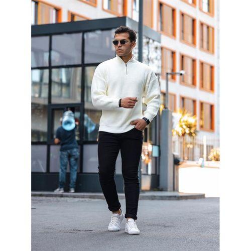 Premium Yarım Fermuar Boğazlı Kazak - Ekru