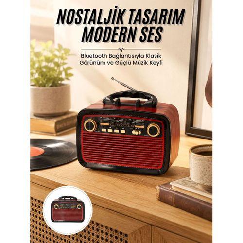 Nostalji Radyo Bluetooth Hoparlör Usb-sd Kart Giriş Led Fener Işıklı Bataryalı Pilli Yeni Nesil
