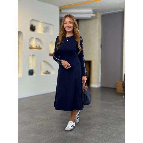 Kadın Uzun Kollu Bisiklet Yaka Midi Modal Elbise