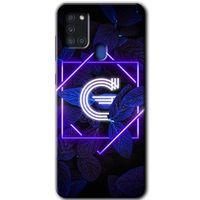 Samsung Galaxy A21s Kılıf HD Desen Baskılı Arka Kapak + Temperli Cam - Dark Neon Yaprak G Harfi