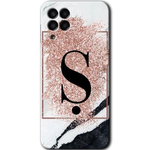 MRCİLETİSİM MRCİLETİSİM Samsung Galaxy M33 Kılıf HD Desen Baskılı Arka Kapak + Temperli Cam - Pembe Mermer Desenli Ş Harfi