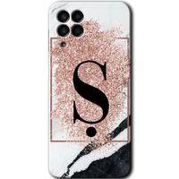 MRCİLETİSİM MRCİLETİSİM Samsung Galaxy M33 Kılıf HD Desen Baskılı Arka Kapak + Temperli Cam - Pembe Mermer Desenli Ş Harfi