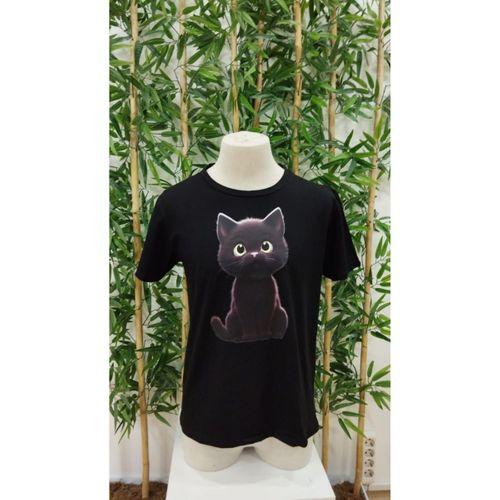 Erkek Bisiklet Yaka Kedi Baskılı Süprem T-shirt