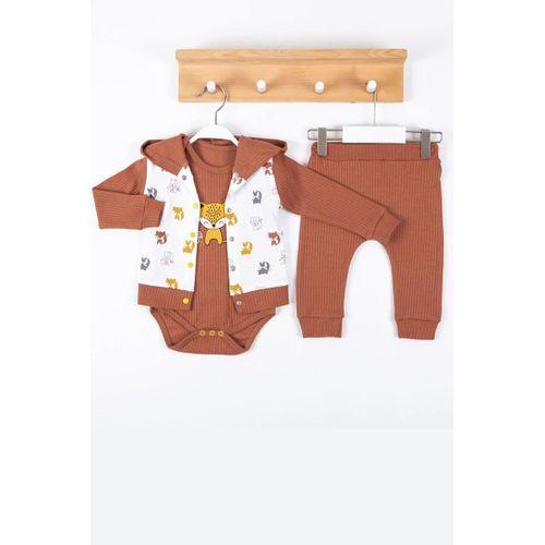 Littie Nakışlı % 100 Pamuk Hırkalı 3'lü Erkek Takım