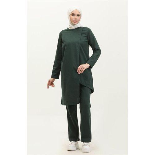 Kruvaze Bisiklet Yaka Sade Basic Tunik Panolon İkili Takım - 03076.021 - Nefti