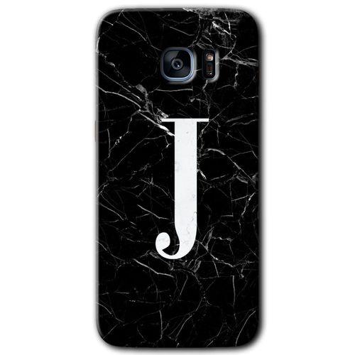 Galaxy S7 Edge Kılıf HD Desen Baskılı Arka Kapak - Siyah Mermer Desenli J Harfi