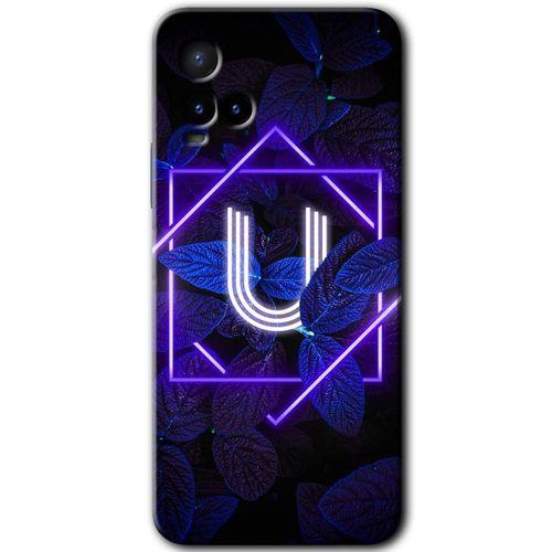 Vivo Y21s HD Baskılı Kılıf + 9D Tam Ekran Koruyucu - Dark Neon Yaprak U Harfi