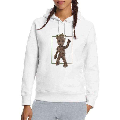 Groo 25t Baskılı Beyaz Kadın Kapşonlu Sweatshirt