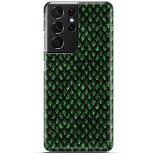 Samsung Galaxy S21 Ultra Kılıf Dragons (5) Koruma Kabı Ejderha Koyu Yeşil Pul