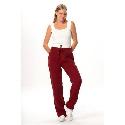 Beli Lastikli Multi Çift Cepli Müslin Kadın/Erkek Unisex Yazlık Pantolon Bordo Brd