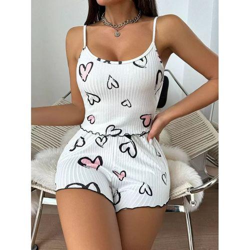 Beyaz Kalp Desen Detaylı 2li Pijama Takımı