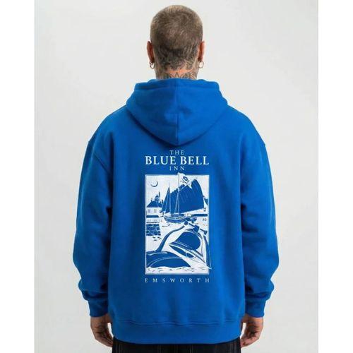 Erkek Kapüşonlu Double Oversize Üç İplik Pamuklu Deniz Yelken Baskılı Kanguru - Saks Mavisi