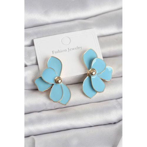 Mavi Mineli Lotus Model Pirinç Kadın Küpe