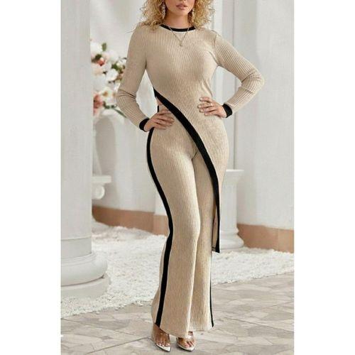 Kadın Uzun Kollu Bisiklet Yaka Asimetrik Kesim Bluz şardonlu Kaşkorse Bluz Ve Pantolon Ikili Takım