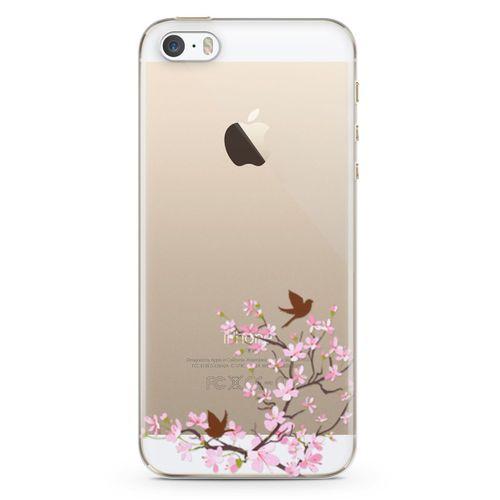 Apple iPhone 5s Kılıf Peony Kuşlar Arka Kapak Koruma Desenli Full Koruyucu