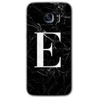 MRCİLETİSİM MRCİLETİSİM Samsung Galaxy S7 Edge Kılıf HD Desen Baskı Arka Kapak + Temperli Cam - Siyah Mermer Desenli E Harf