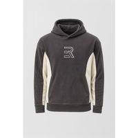 Frank Parçalı Kontrast Desenli Kapüşonlu Oversize Cepli Polar Erkek Sweatshirt - Füme